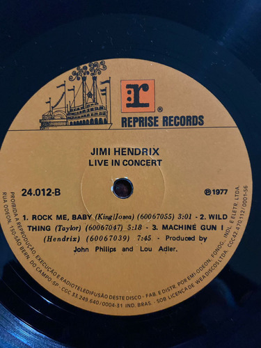 Lp Vinil Jimi Hendrix Live In Concert Purple Haze Hey Joe (Usado)