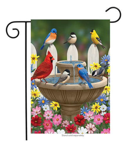 Birdbath - Bandera De Jardin De Primavera Con Pajaros Floral