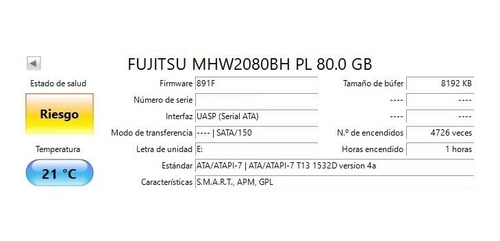 Disco Duro Fujitsu Mhw2080bh 80gb Para Refacciones (Usado)