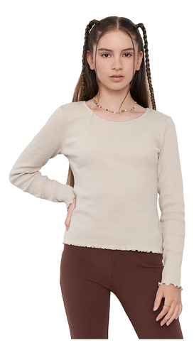 Polera Niña Ml Rib Roulette Beige Corona