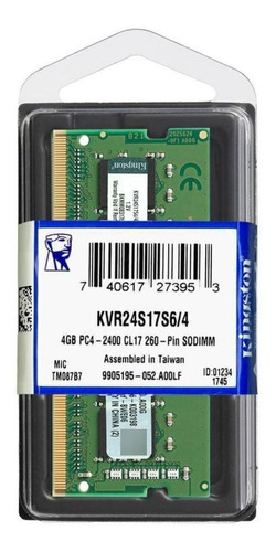 Memória Ram 4gb 1x4gb Kingston Notebook Kvr24s17s6/4