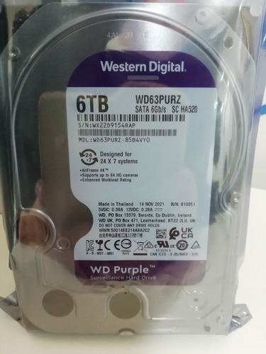 Disco Duro 6tb Wd Purple Wd64purz 24-7 5400rpm Video Vigilan