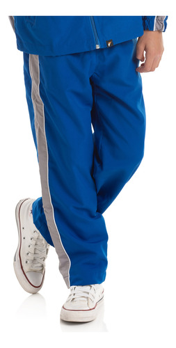 Calça Tactel Infantil Uniforme Azul Royal Detalhe Cinza