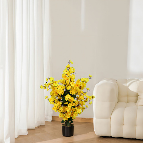 Planta Rosa Rupestre Artificial 90cm Con Maceta Vanlig® Color Amarillo