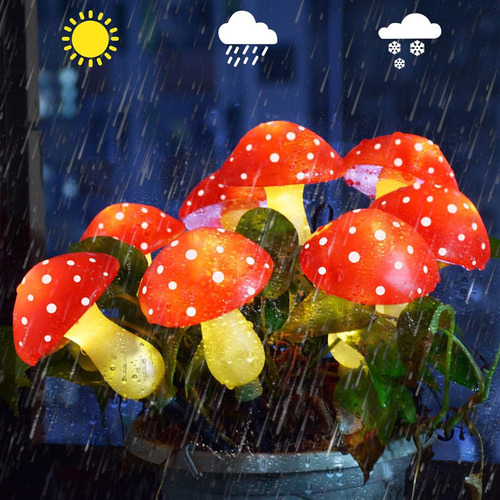 Cadena Solar Led De Luces Led En Forma De Hongo Para Jardín