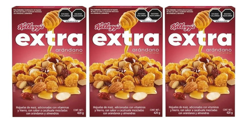 3 Cereal Kellogg's Extra Sabor Arándanos Con Almendras 420g