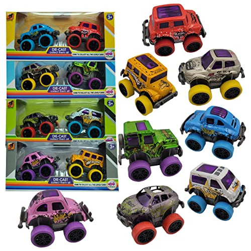 8 Pieces Monster Trucks Mini Pull Back Truck Toys For B...