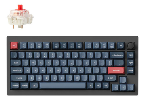 Teclado Mecanico Keychron V1 Max Qmk (v1md1) 75% , 84 Keys , Full Ensamble , Rgb , Hotswap , Bluetooth / 2.4ghz / Cableado , Switch Gateron Jupiter Red , Ingles Us , Color Negro Carbon