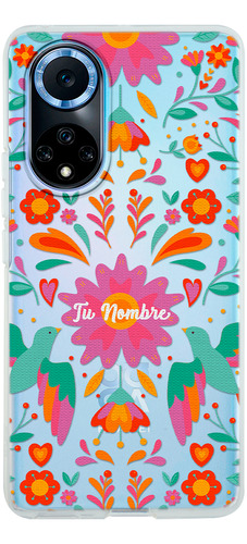 Funda Para Huawei Tejido Mexicano Flores Corazones Nombre