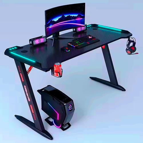 Mesa Para Escritório Gamer Com Led Rgb Computador Notebook