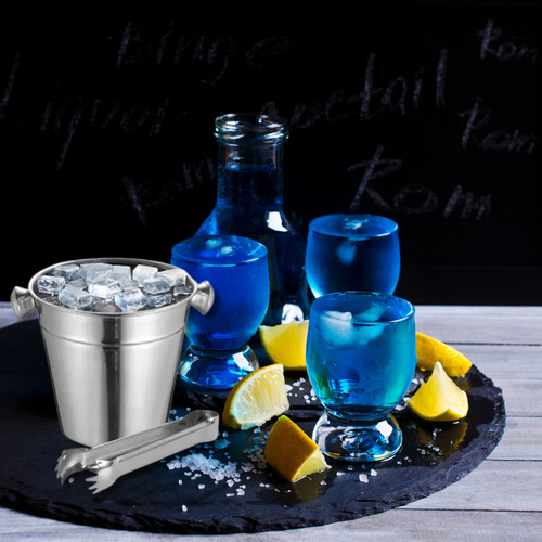 Set De Cubeta Bar Para Hielos Con Pinzas Para Hielo Color Plateado
