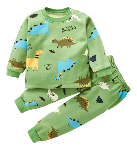 Conjunto Térmico Invierno Estampado Dinosaurios Para Niños Verde 3-4 A