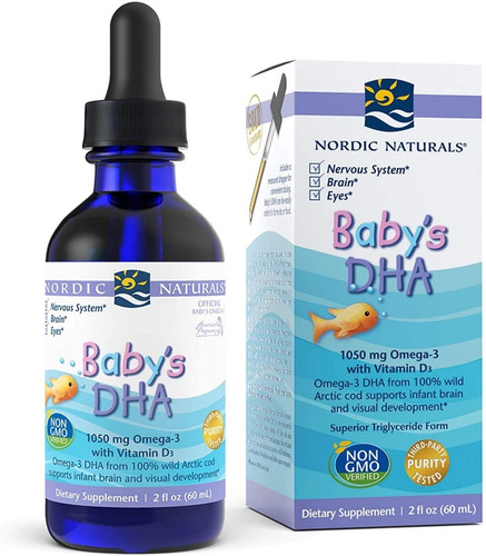 Nordic Naturals Baby's DHA, sem sabor - 1050 mg Ômega-3 + 300 UI de vitamina D3 - apoia o desenvolvimento do cérebro, da visão e do sistema nervoso em bebês