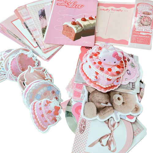 Papel Decorado + Stickers Para Scrapbook Diferentes Diseños Rosa Pink Diary