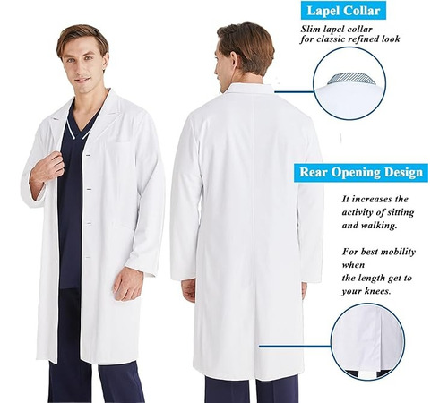 Bata Laboratorio Blanca Uniforme Médico 100% Algodón Unisex