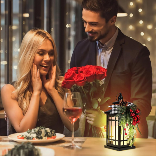 Farol Decorativo De Metal Para Velas De Navidad Con Luz Led,