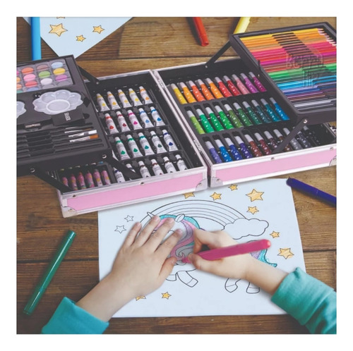 Maletín De Arte Unicornio Marcadores Colores Plegable