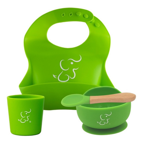 Set Papu Baby De 1 Babero, 1 Vaso Y 1 Plato Hondo/bowl Con Color Verde