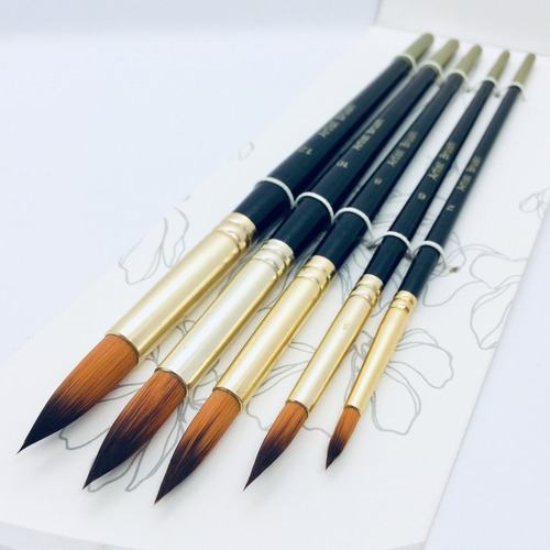 Set 5 Pinceles Para Acuarela Redondo Nro 2, 6, 8, 10 Y 12 Chocolate