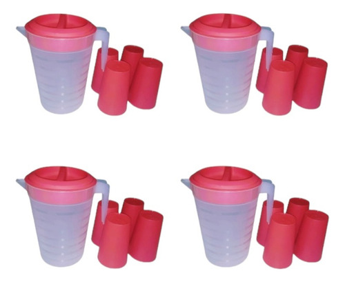 Jarra Con 4 Vasos De Plastico Set De 4 Juegos
