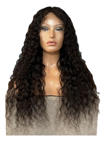Peluca Ondulada Cabello 100%humano Calidad Premium Castaño Oscuro M