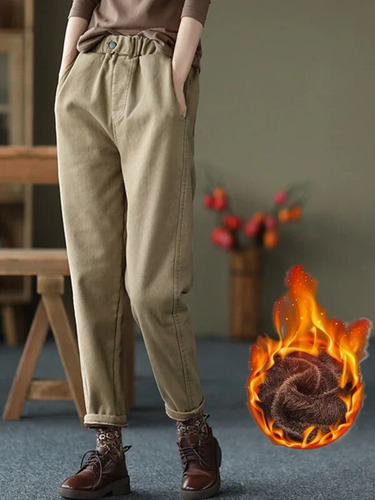 Pantalones Anchos De Invierno Para Mujer Con Forro Polar De
