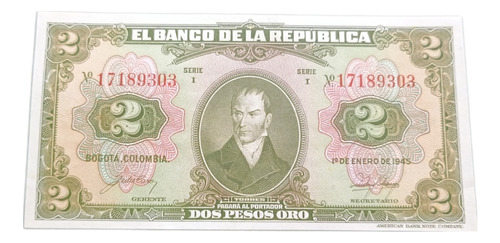 Colombia 2 Pesos Oro 1945 Sin Circular 
