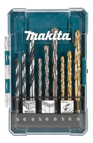 Kit 9 Brocas Furadeira Madeira/concreto/aço + Estojo Makita