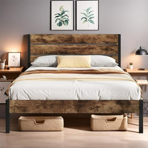 Cama Queen Vintage Con Almacenamiento - No Requiere Somier