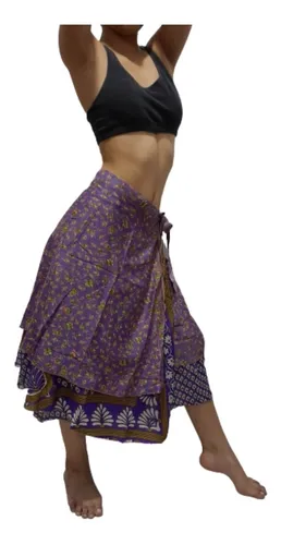 Pollera Mil Formas Hindu Estampada Dos Colores Algodon
