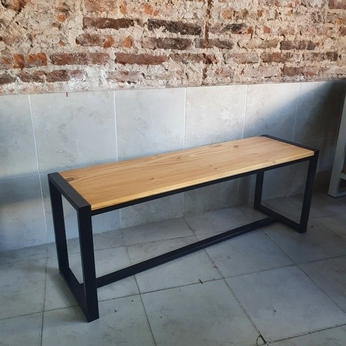 Imagen 3 de 5 de Banco Banqueta Industrial 100x35x45cm Hierro Y Madera Rack