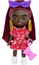 Comprar Barbie Muñeca Extra Minis Minis Con Pelo Burdeos Y Vestido Rojo