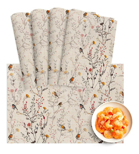 Rustic Florals Placemats For Dining Table Set Of 4,washable
