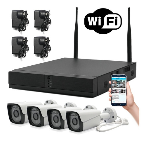 Imagen 1 de 9 de Kit 4 Cámaras Wifi Full Hd Ip Nvr Inalámbrico Exterior 1080p