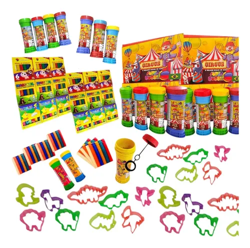 10 Massinha Modelar+ 10 Bolha Sabão + 40 Cortador Molde
