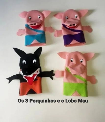 Conjunto De Fantoches  Lobo Mau E Os 3 Porquinhos