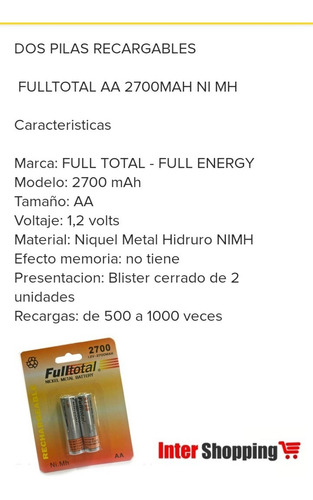 Imagen 5 de 8 de Kit Cargador P804 Usb +4 Pilas 2700 Full Total Aa Recargable