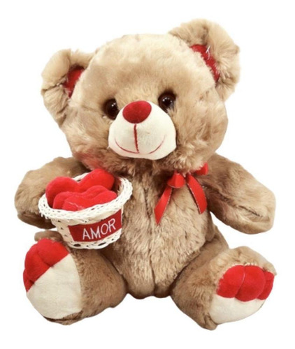 Urso De Pelúcia 30cm Altura Cestinha Amor