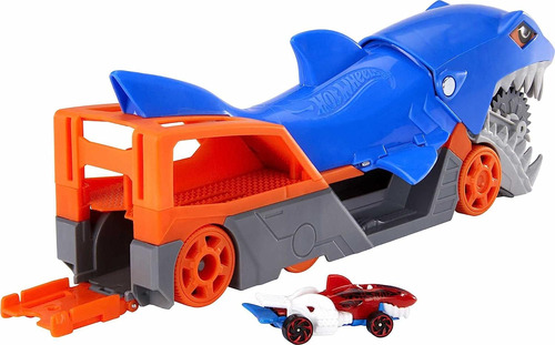 Hot Wheels Shark Chomp Transporter Set Con Un Auto A Escala