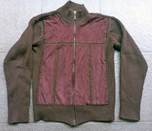 Saquito Cardigan Tejido Y Gamuza, C/cierre Cuello Alto Large