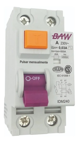Disyuntor Interruptor Bipolar 40amp 2x40 30ma Baw Iram Pr