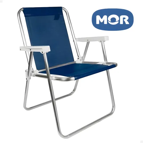 Cadeira De Praia Alta Alumínio Sannet Azul Marinho Mor