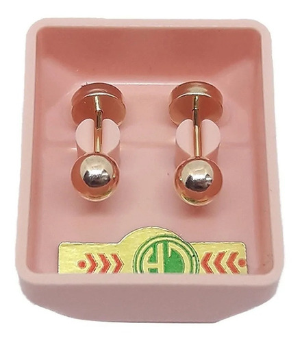 Imagen 2 de 5 de Aros Abridores Bebe Ch Perno Oro 18kts Bolitas 4mm Cod 304