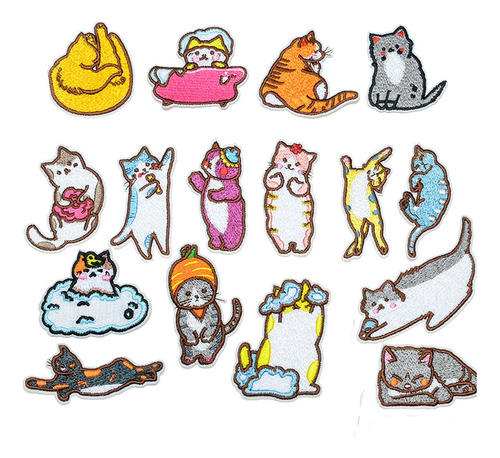 Set De 16 Parches Bordados Termoadhesivos Gatitos