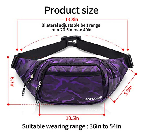 Bolso Cintura Mujer Grande, 5 Bolsillos Cremallera,