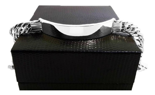 Pulseira Elos Duplos Placa 27 Gramas 10mm Ouro Branco 18k
