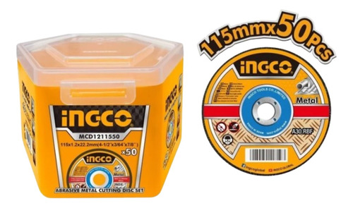 Pack 50 Discos De Corte Metal 4 1/2x1.2mm Ingco Super Select