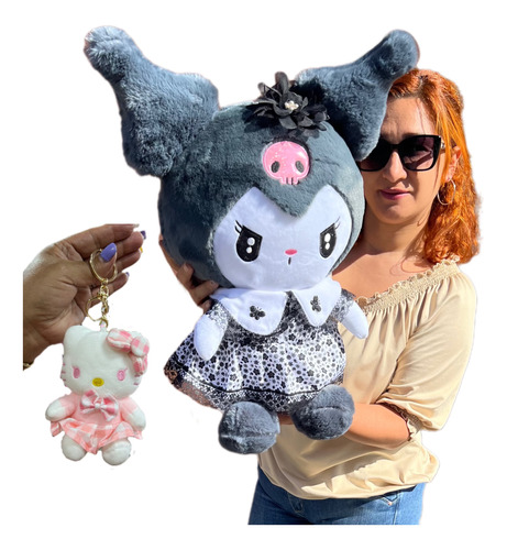 Kuromi Kitty Peluche Grande 60cm + 3 Globos +llavero Kitty