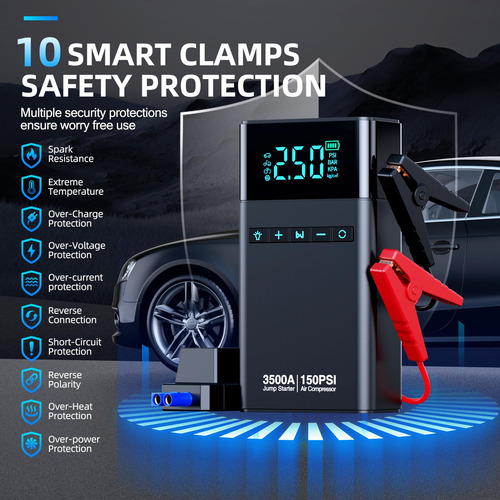 Arrancador Portátil De Coche Con Compresor De Aire, 3500 A,