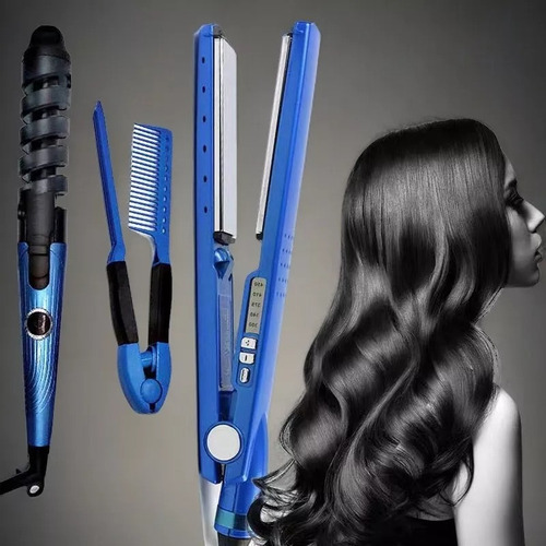 Set 3 En 1 Plancha De Pelo Rizador Peine Hi